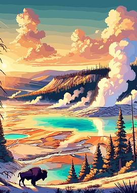 Yellowstone Bison Sunset