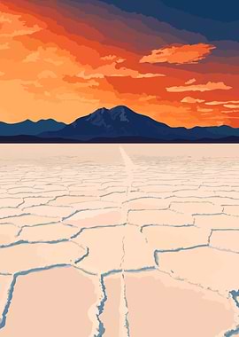 Sunset Over Open Desert Minimalist Art Illustration