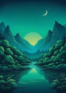 Moonlit Mountain River