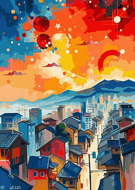 Cityscape with Abstract Sky