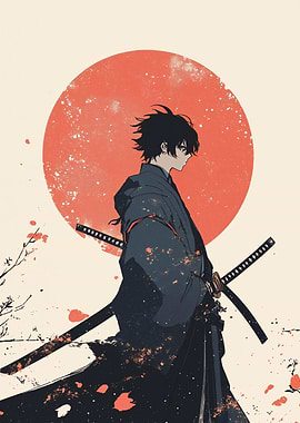 Samurai with Red Sun