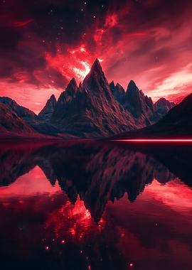 Red Mountain Reflection Nebula Neon