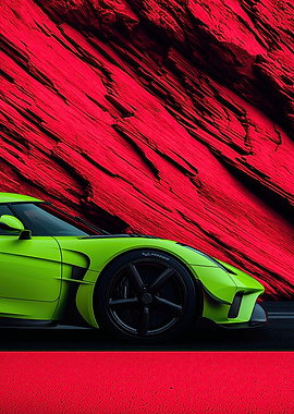 Green Koenigsegg Sports Car Against Red