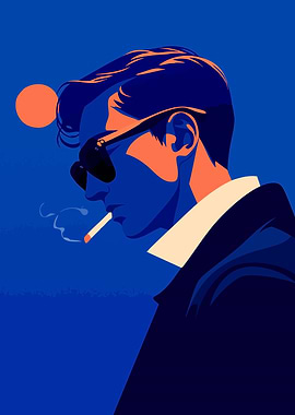 Cool Retro Man Portrait Minimalist Art Illustration