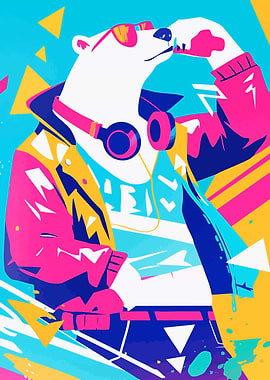 Retro 80s Polar Bear Minimalist Art Illustration