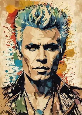 Billy Idol Vintage Watercolor Portrait