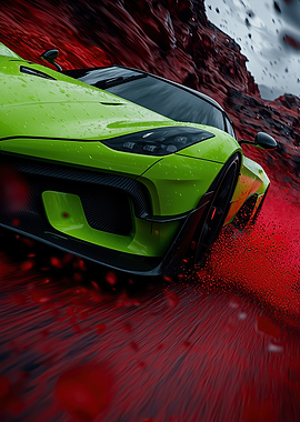 Green Sports Car Speeding