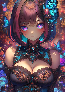 Anime Girl with Butterflies Gaming
