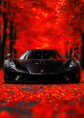 Black Koenigsegg Supercar in Autumn