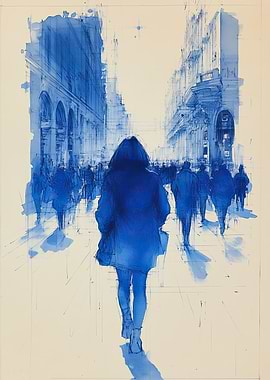 Blue Cityscape with Woman