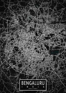 Bangalore City Map India Dark