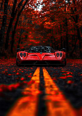 Red Pagani Zonda Sports Car in Autumn