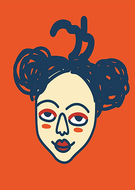 Cartoon Face with Bun Hairstyle