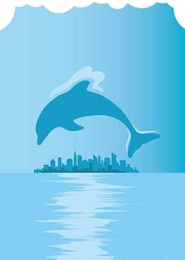 Dolphin Leaping Over City