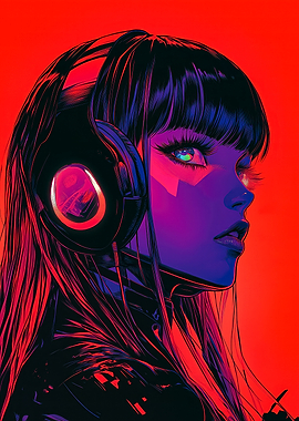 Cyberpunk Girl with Headphones
