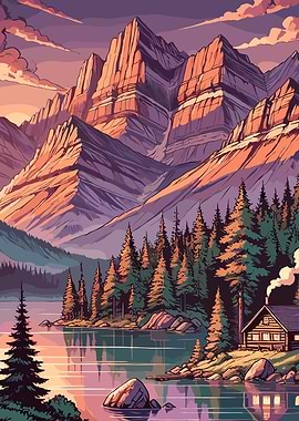 Mountain Cabin Sunset