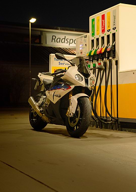 BMW Motorcycle at Gas Station