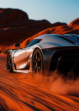Silver Koenigsegg Jesko Sports Car in Desert
