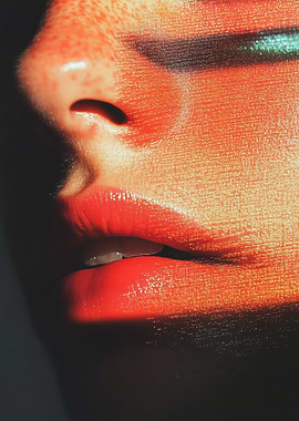 Close-up Lips with Red Lipstick