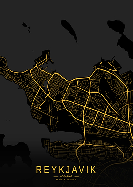 Golden Reykjavik City Map