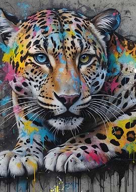 Colorful Leopard Banksy Graffiti