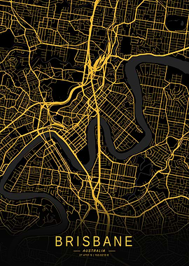 Golden Brisbane City Map