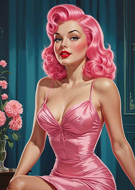 Pink Hair Pinup Pink Dress