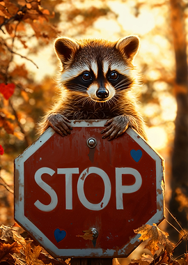 Raccoon Stop Sign