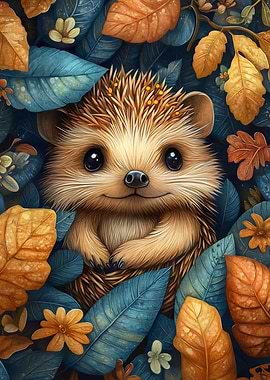 Baby Hedgehog In Autumn Leaves