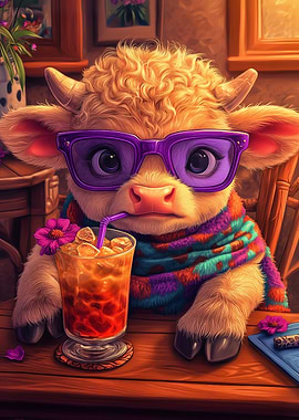 Baby Highland Cow with Sunglasses