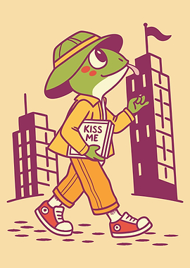 Frog in City with Book