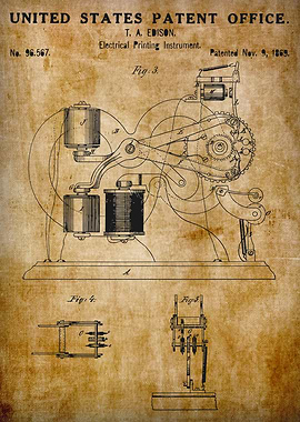 1896 Vintage electrical printing instrument patent shet 2