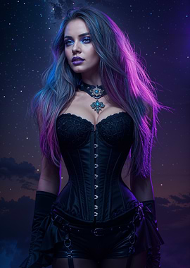 Gothic Woman in Night Sky