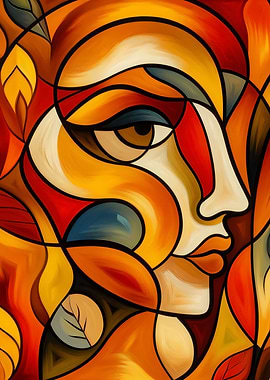 Abstract Face with Leaves