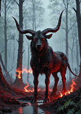 Fiery Horned Demonic Beast