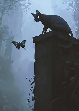 Observer of the Unknown, Black Cat and Butterfly