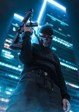 Masked Figure with Rifle