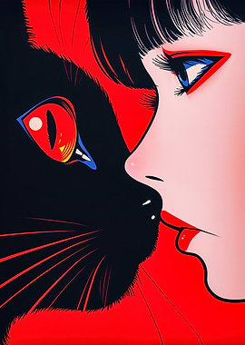 Black Cat and Woman in Red