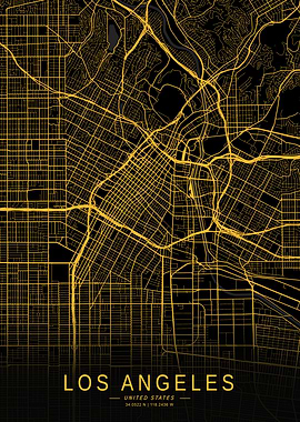 Golden Los Angeles City Map