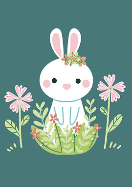 Cute Bunny in Flowers