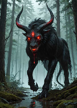Demonic Creature in a Foggy Forest