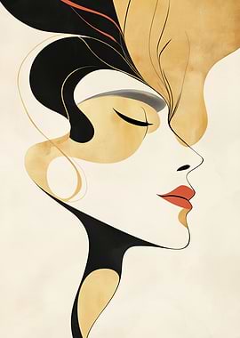 Golden Elegance – Minimalist Line Art Face | Black & Gold Modern Art Print | Elegant Abstract Portrait
