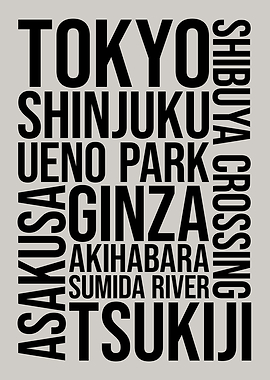 Tokyo Landmarks Typography Word Art