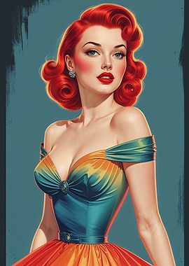 Redhead Vintage Pinup Gradient Dress