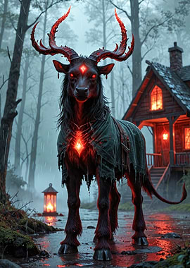 Dark Forest Creature with Beautiful Antlers