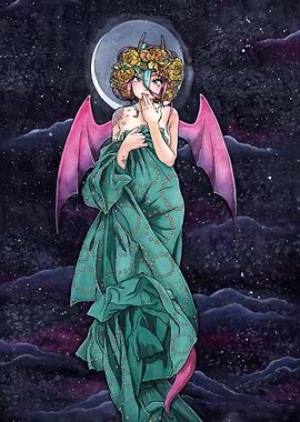 Watercolour Demonic Angel in the Night