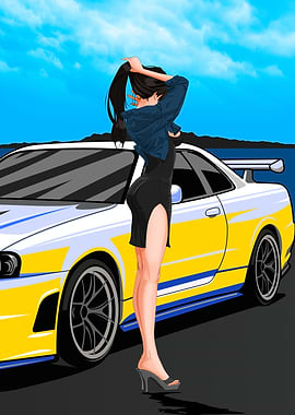 Anime Girl and Sports Car