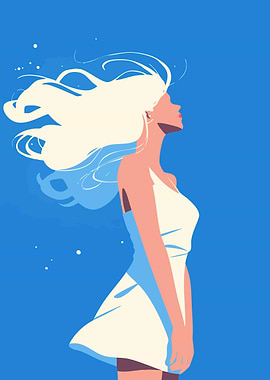 Woman with Flowing Hair Minimalist Art Illustration