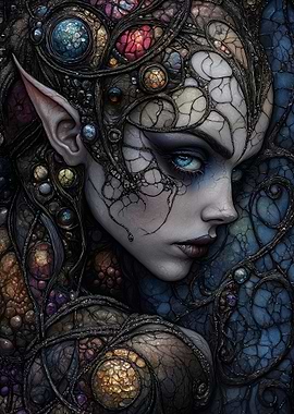 Stained Glass Dark Elf Woman