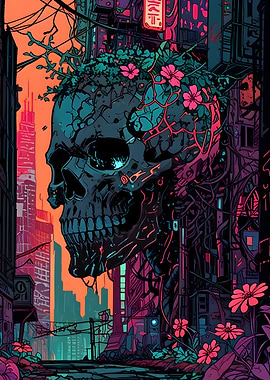 Cyberpunk Skull Metropolis
